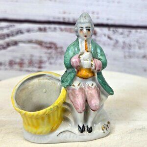 Antique Occupied Japan Hand-Painted Ceramic Colonial Figurine Planter/Holder